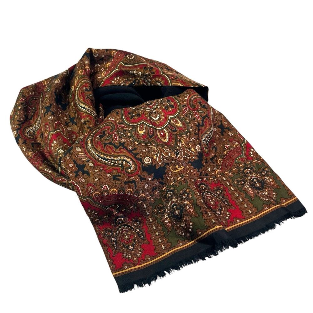 Vintage Echo Paisley 100% Silk Neck Scarf Wool Old Money Preppy Heritage Unisex